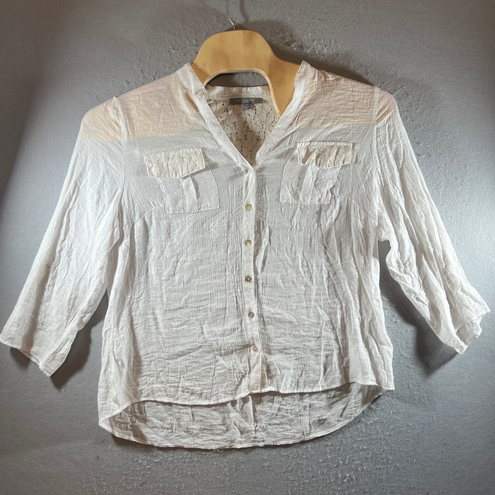 1368 | NY Collection Boho Cottagecore Romantic Summer Breezy White Blouse 2X
